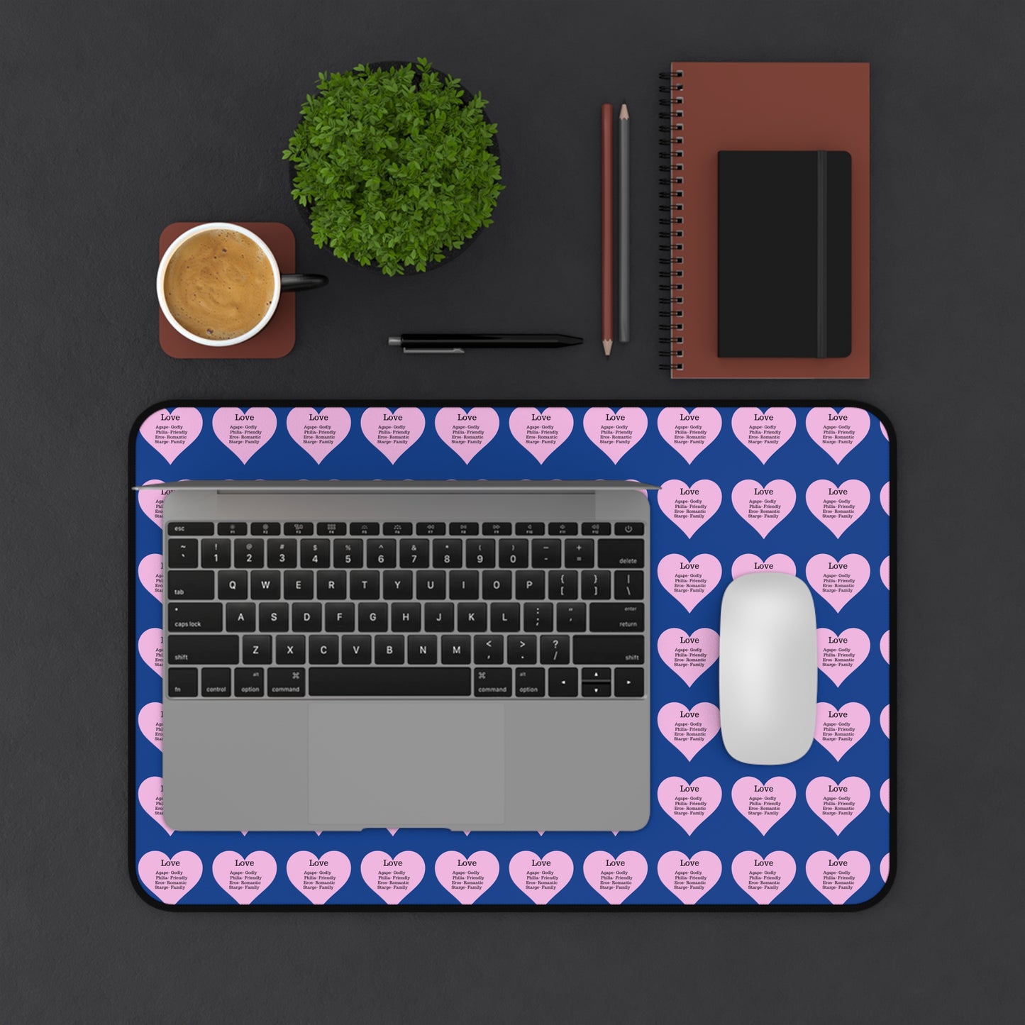 Love Hearts Desk Mat (Dark blue)