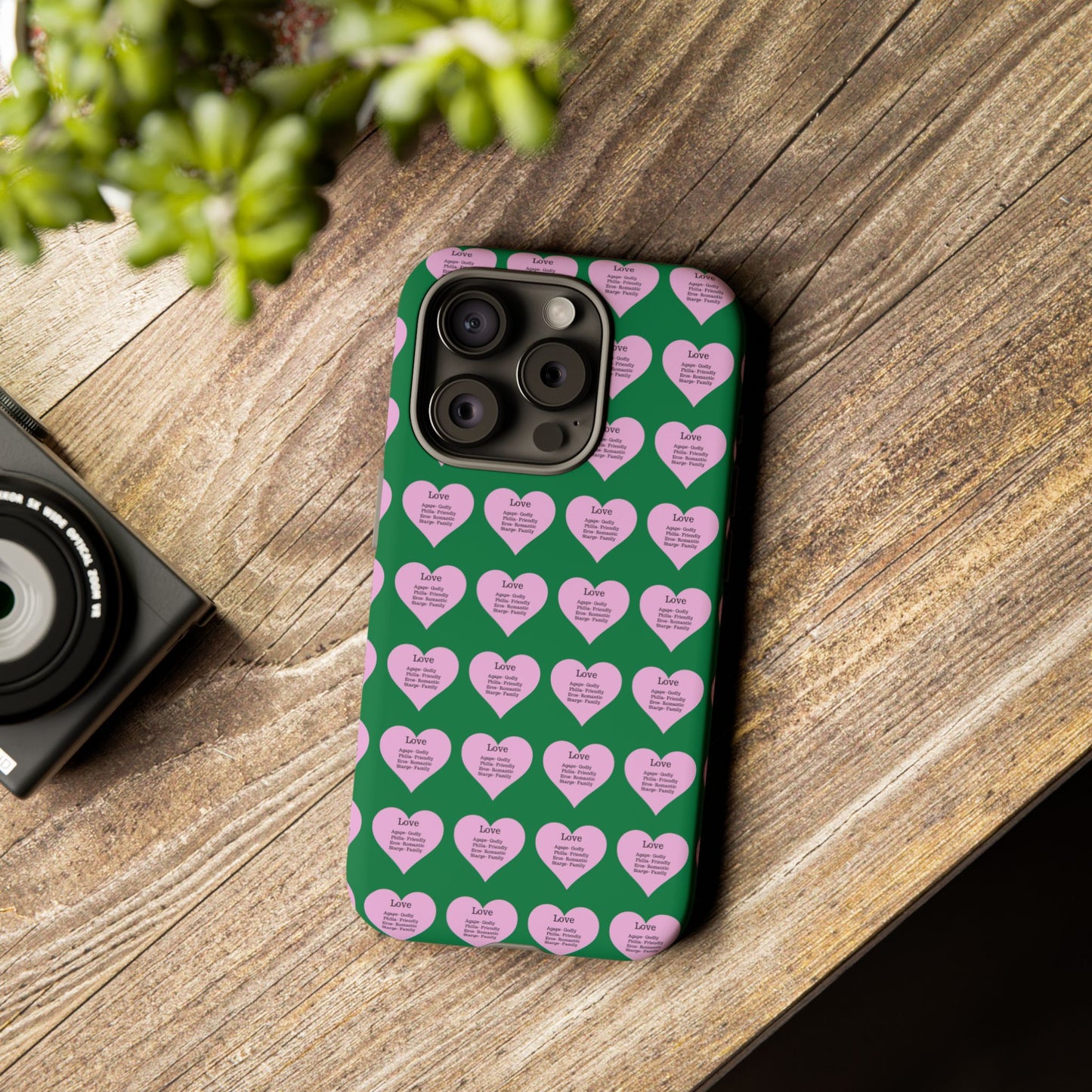 Hearts-A-Flutter Phone Case (iPhone, Google Pixel)(Dark green)