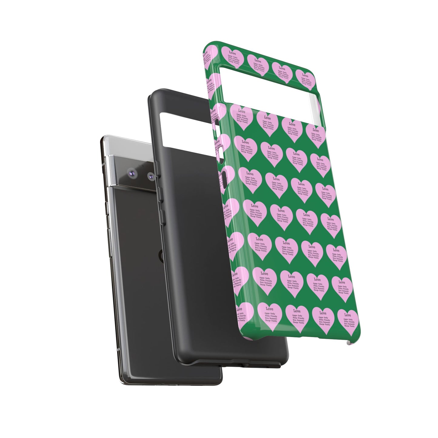 Hearts-A-Flutter Phone Case (iPhone, Google Pixel)(Dark green)