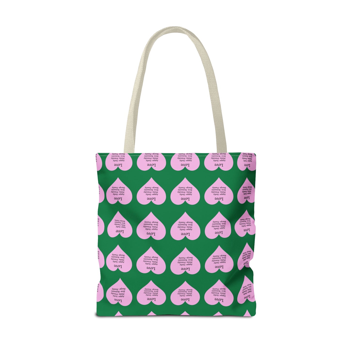 Pink Hearts Tote Bag (Dark green)