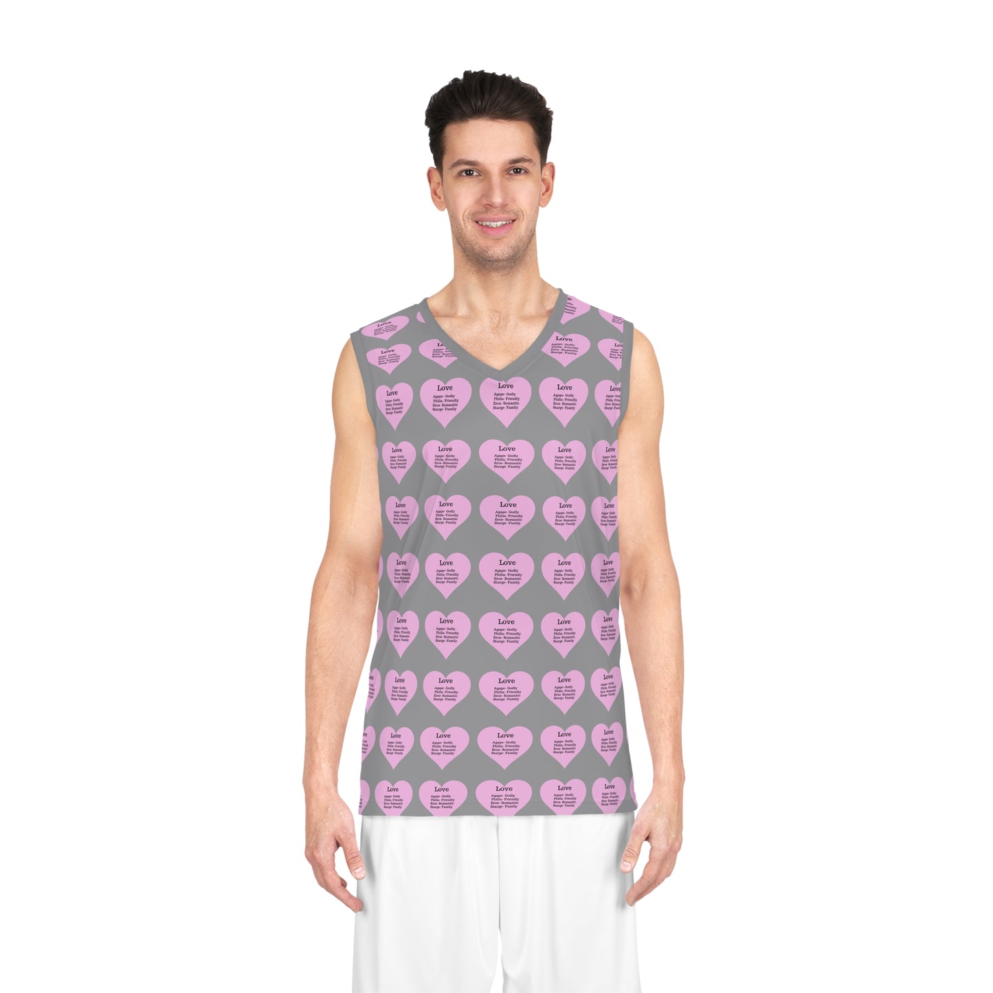 Love Heart All-Over-Print Basketball Jersey (Grey)