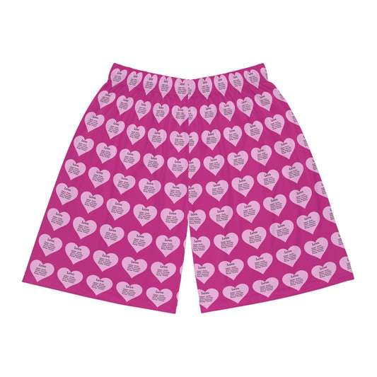 Love Heart All-Over-Print Basketball Shorts (Pink)