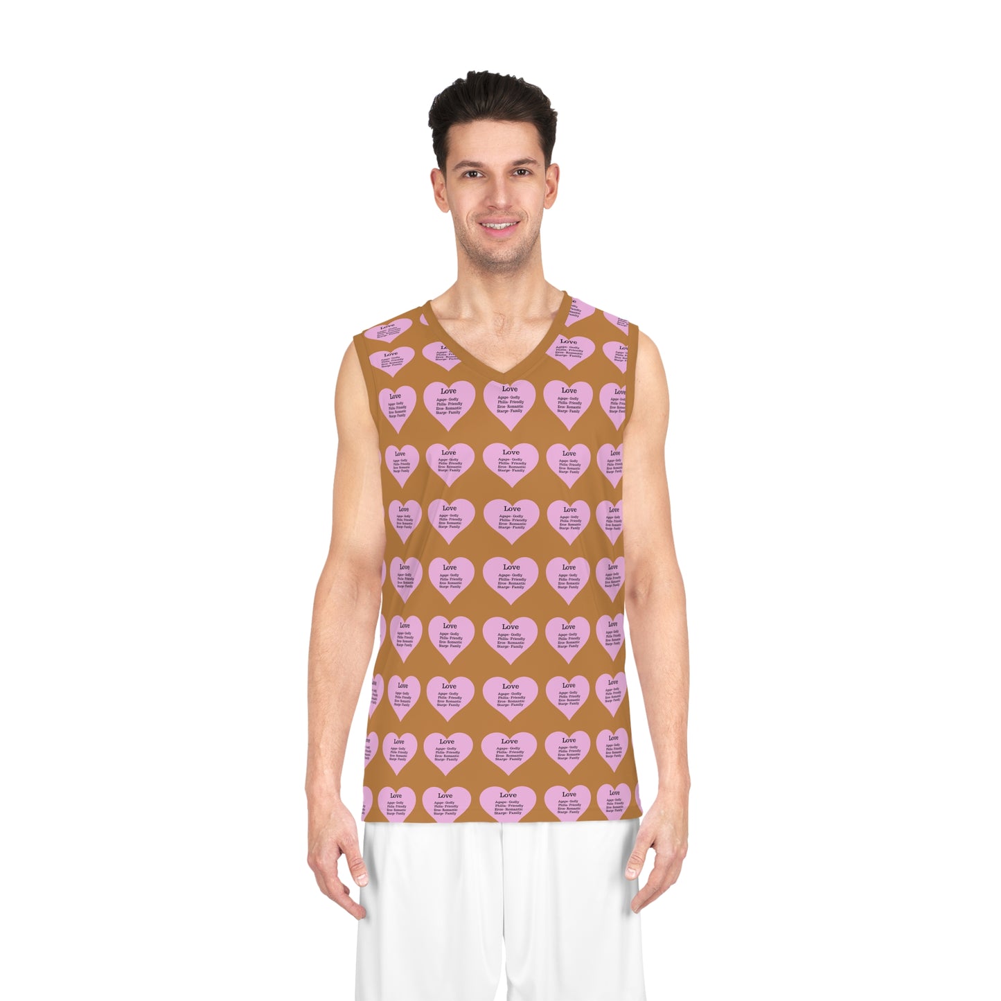 Love Heart All-Over-Print Basketball Jersey (Light Brown)