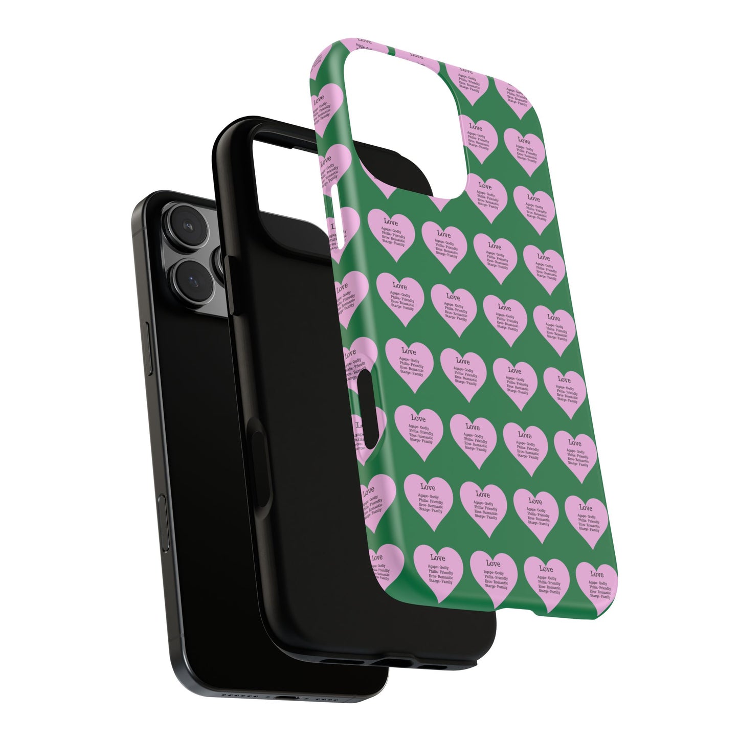 Hearts-A-Flutter Phone Case (iPhone, Google Pixel)(Dark green)