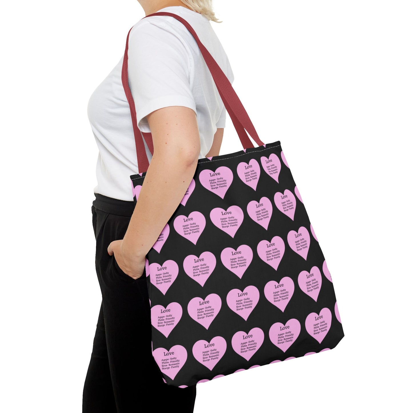 Pink Hearts Tote Bag (Black)
