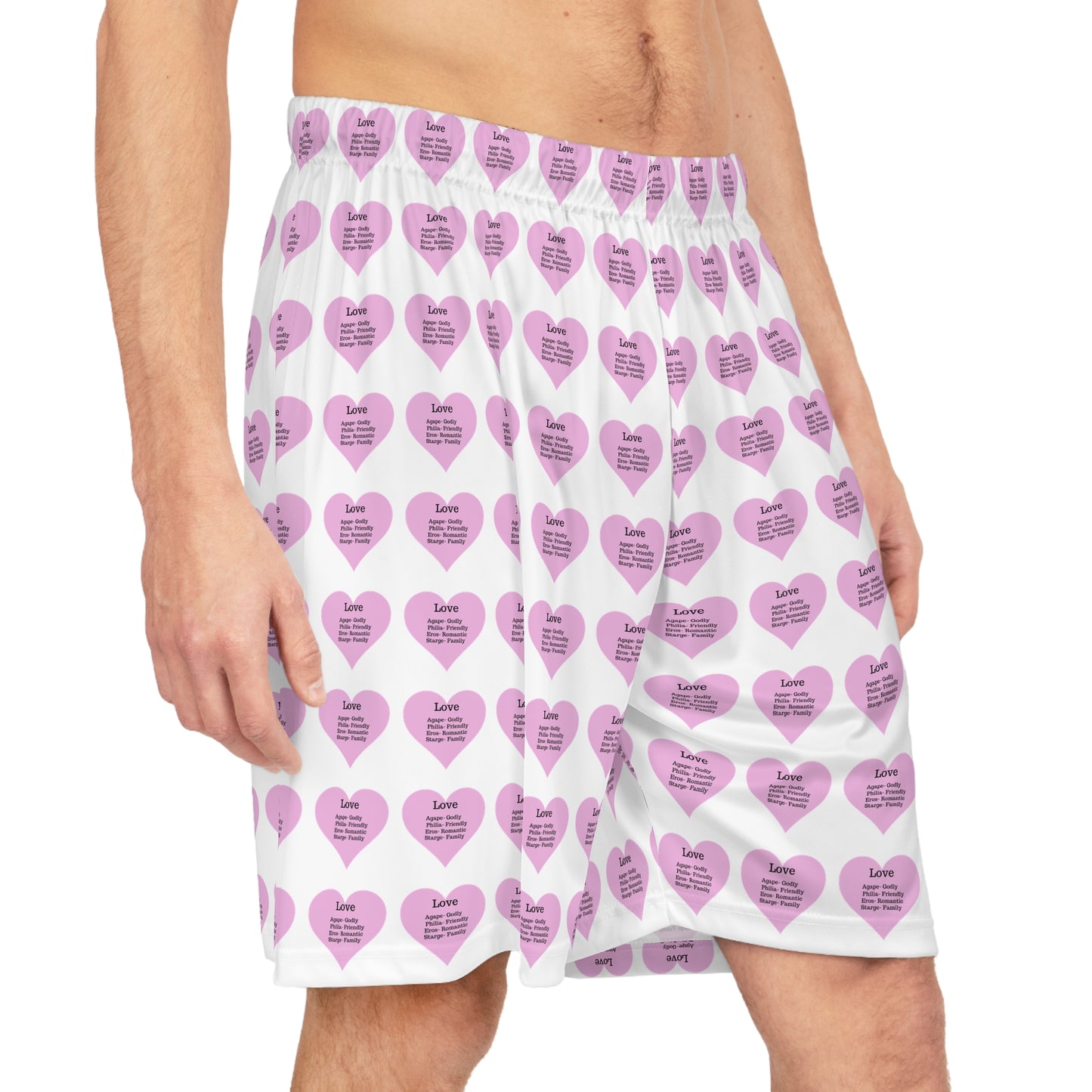 Love Heart All-Over-Print Basketball Shorts (White)