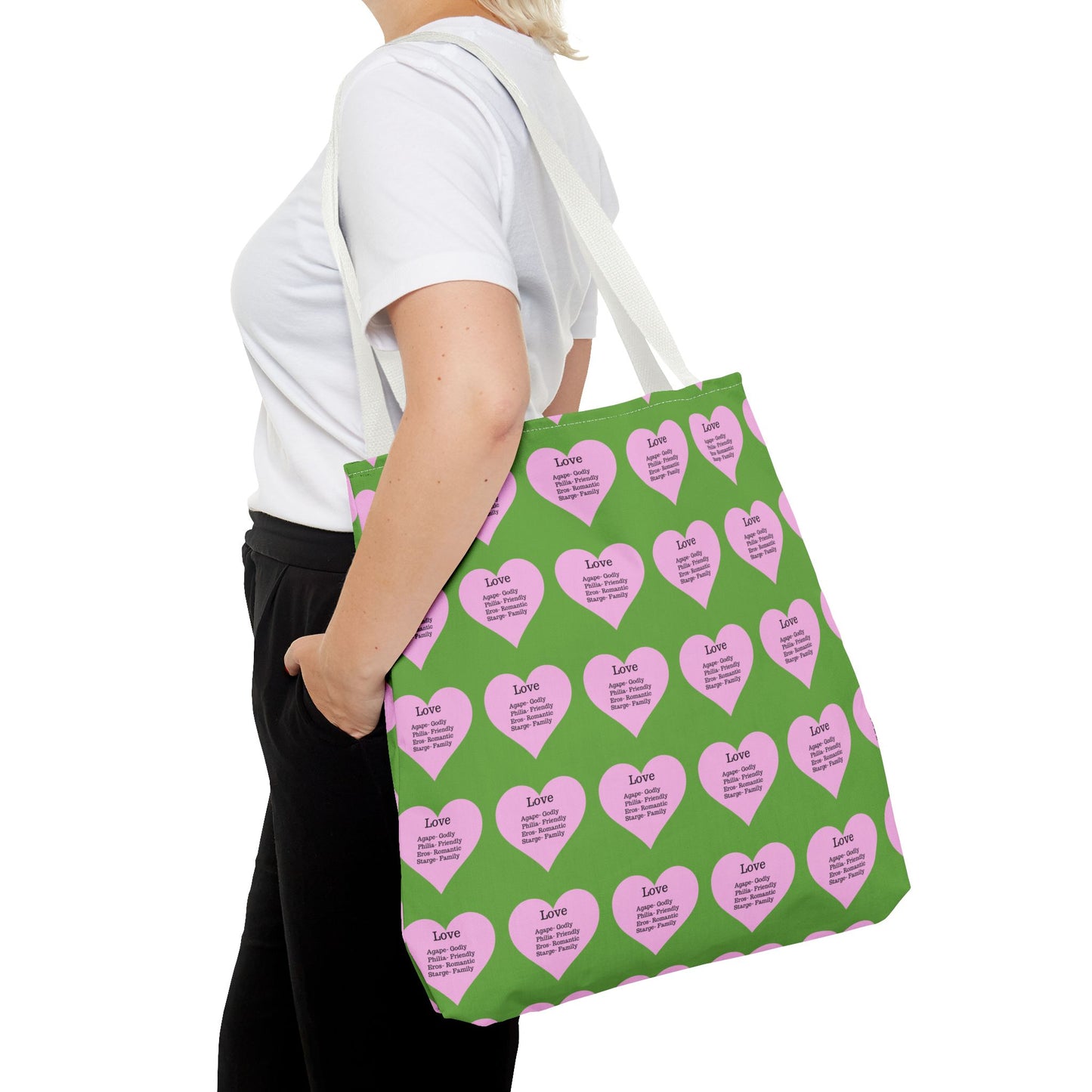 Pink Hearts Tote Bag (Green)