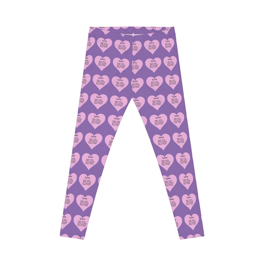 Playful Pink Heart Print Women's Casual Leggings (Light Purple)