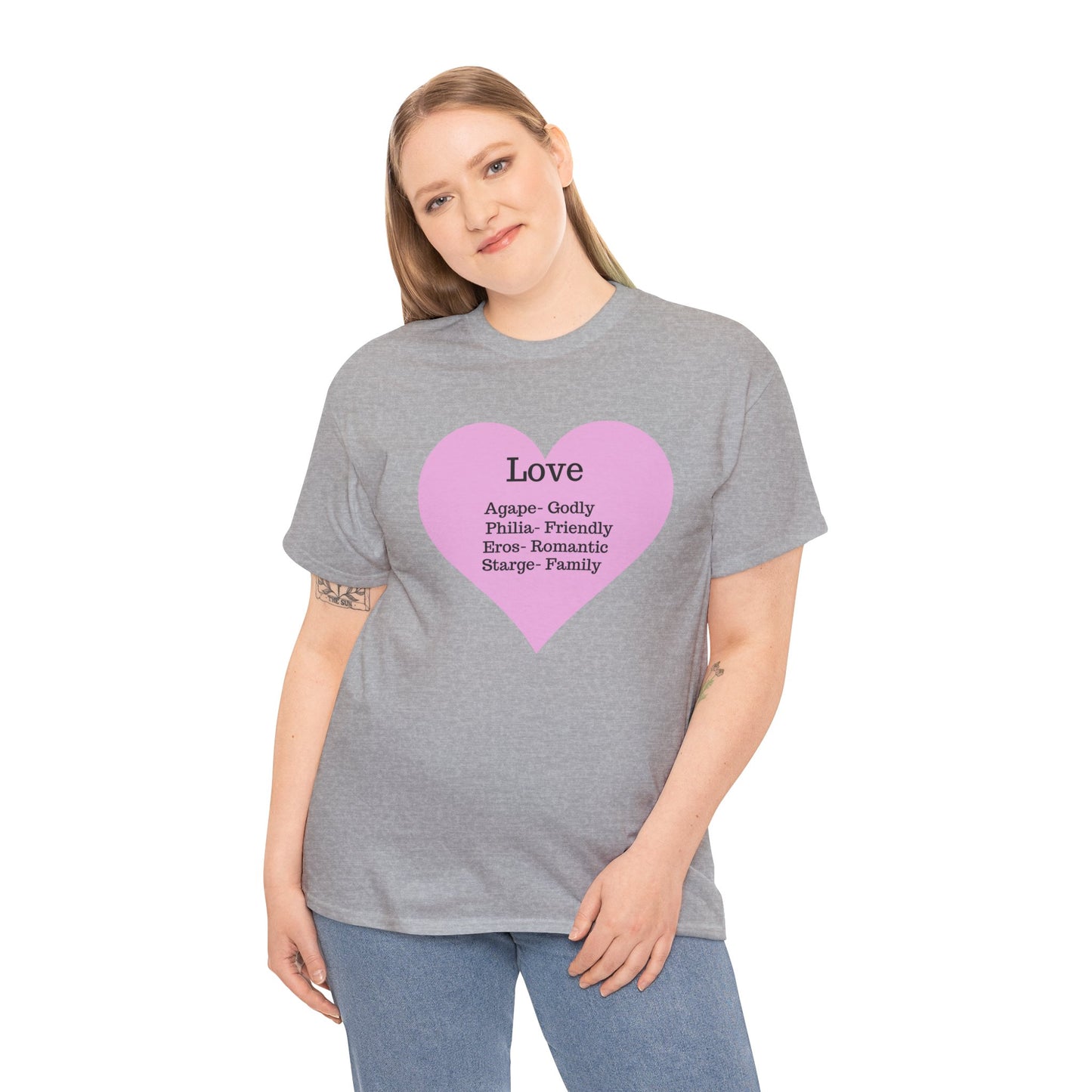 Unisex Love Heart Heavy Cotton T-Shirt - Comfortable Classic Fit Apparel