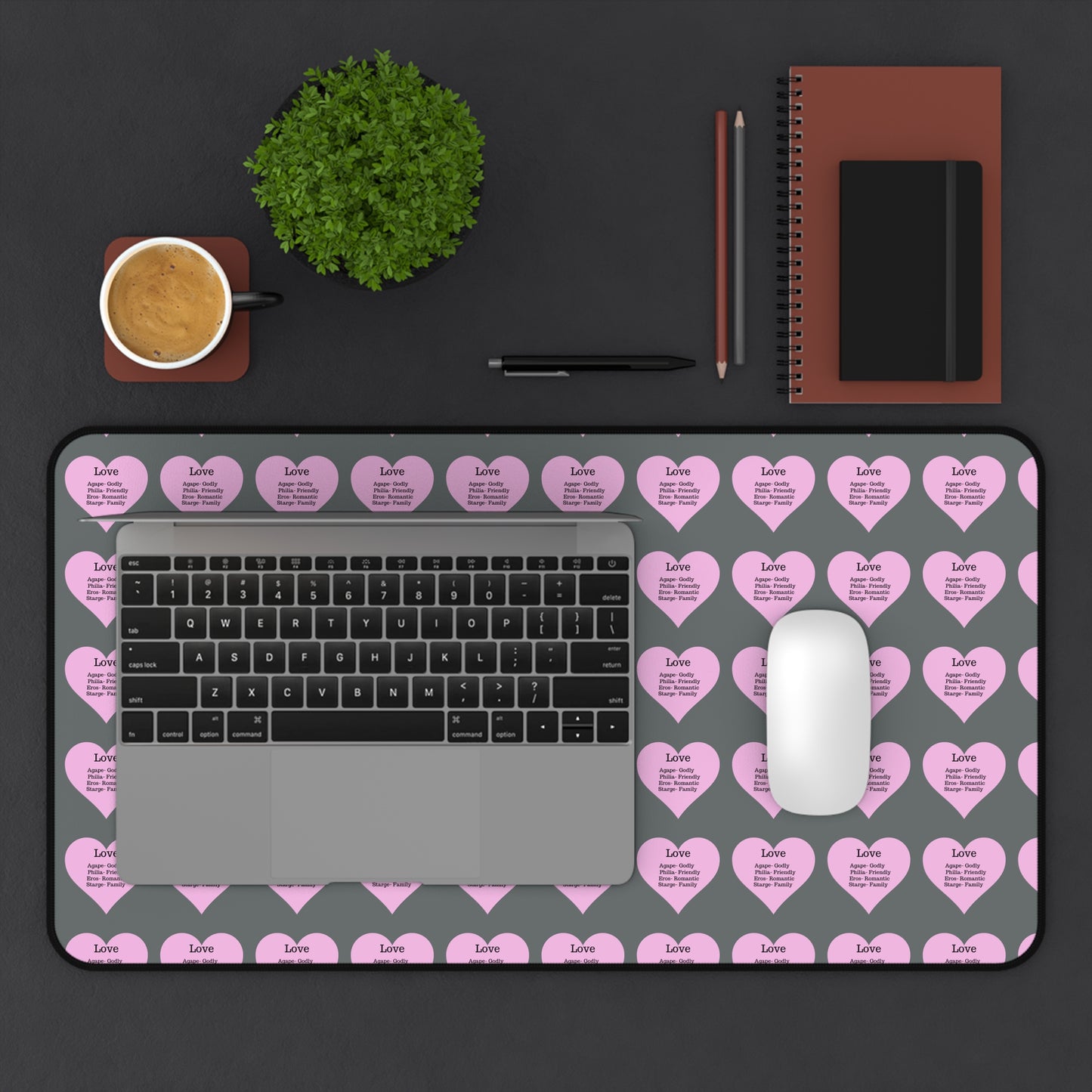Love Hearts Desk Mat (Dark grey)