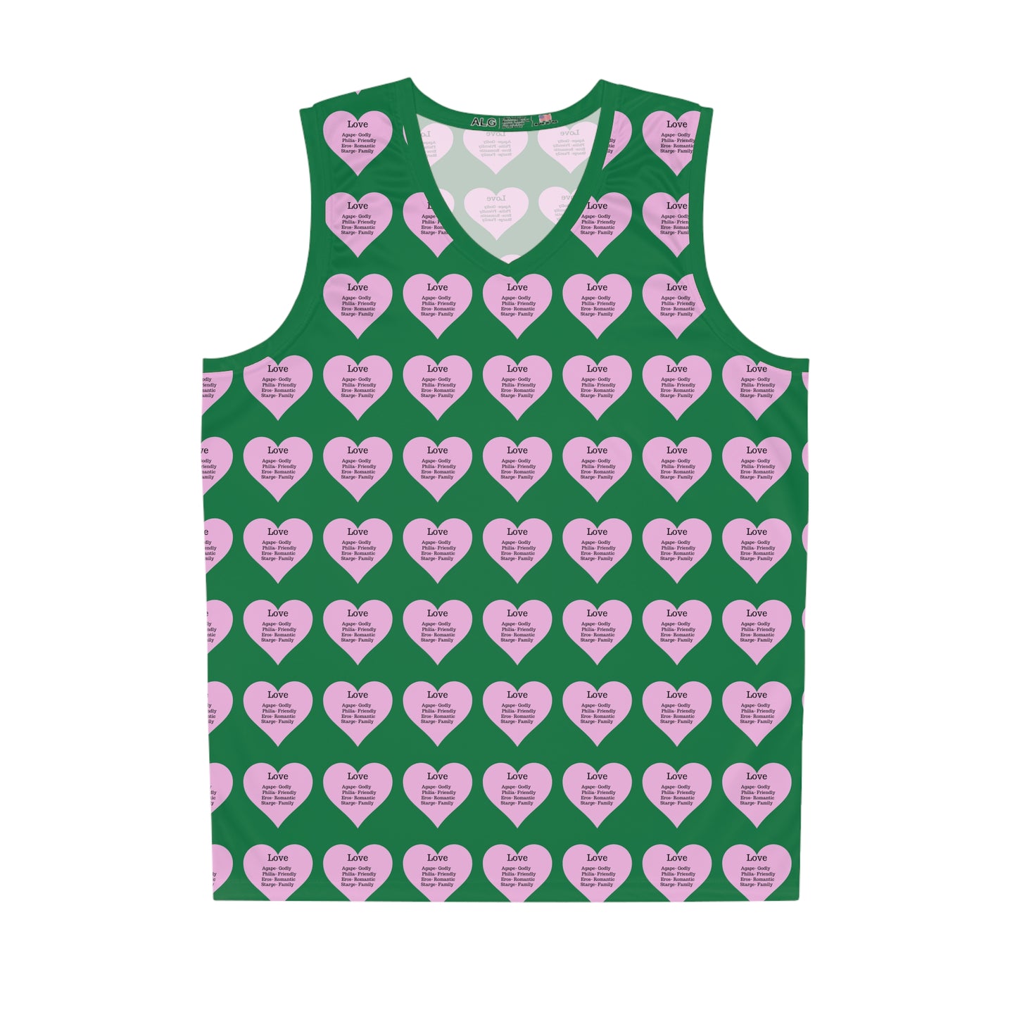 Love Heart All-Over-Print Basketball Jersey (Dark Green)