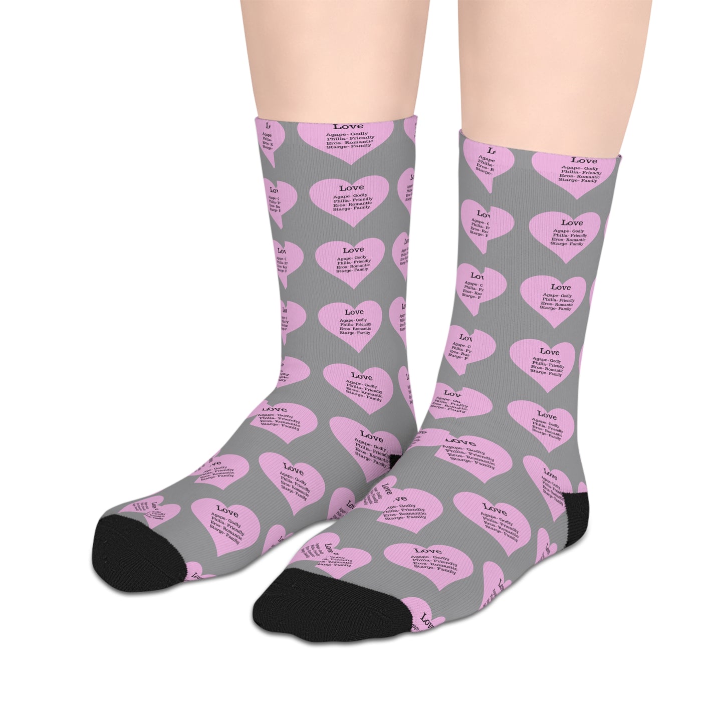 The Love Hearts Mid-Length Socks (Grey)