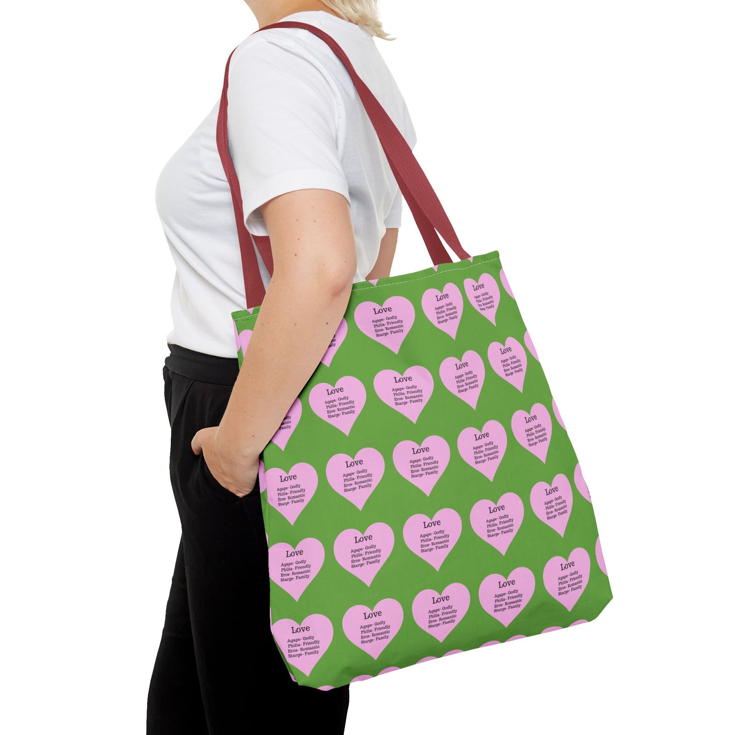 Pink Hearts Tote Bag (Green)