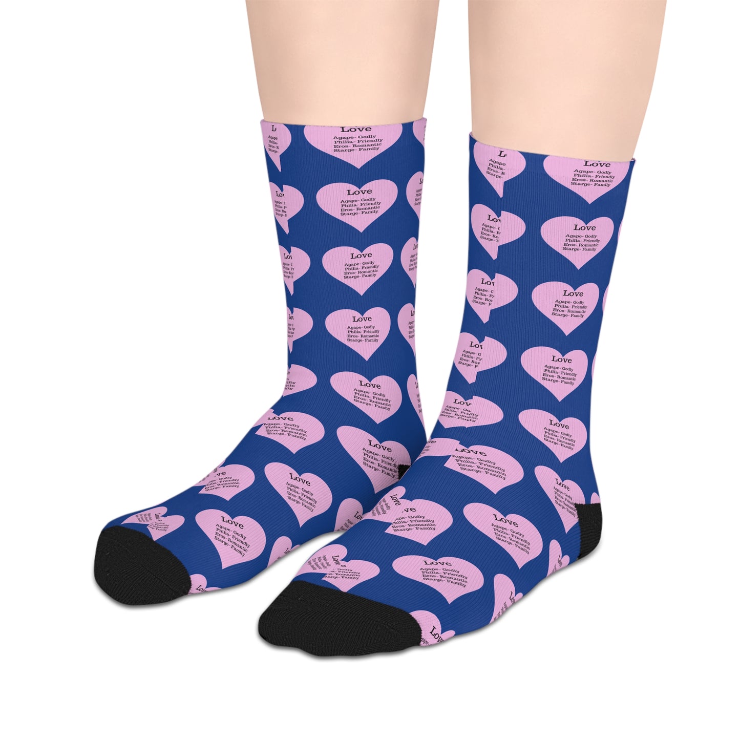 The Love Hearts Mid-Length Socks (Dark blue)