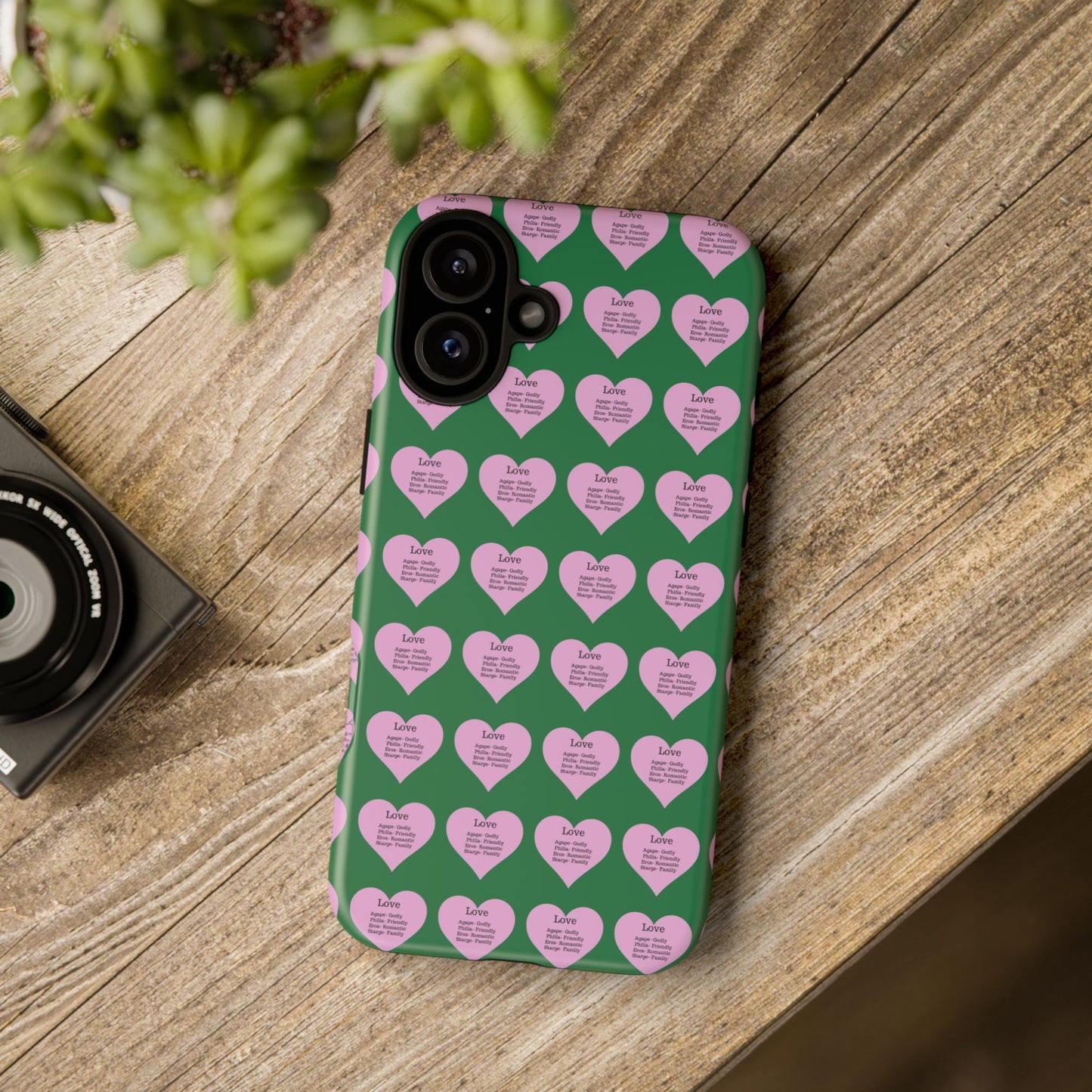 Hearts-A-Flutter Phone Case (iPhone, Google Pixel)(Dark green)