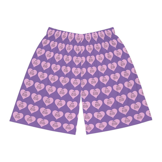 Love Heart All-Over-Print Basketball Shorts (Light Purple)