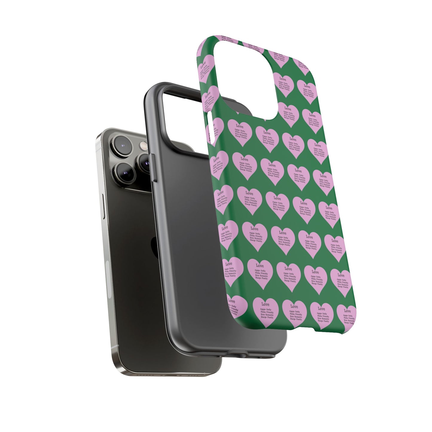 Hearts-A-Flutter Phone Case (iPhone, Google Pixel)(Dark green)