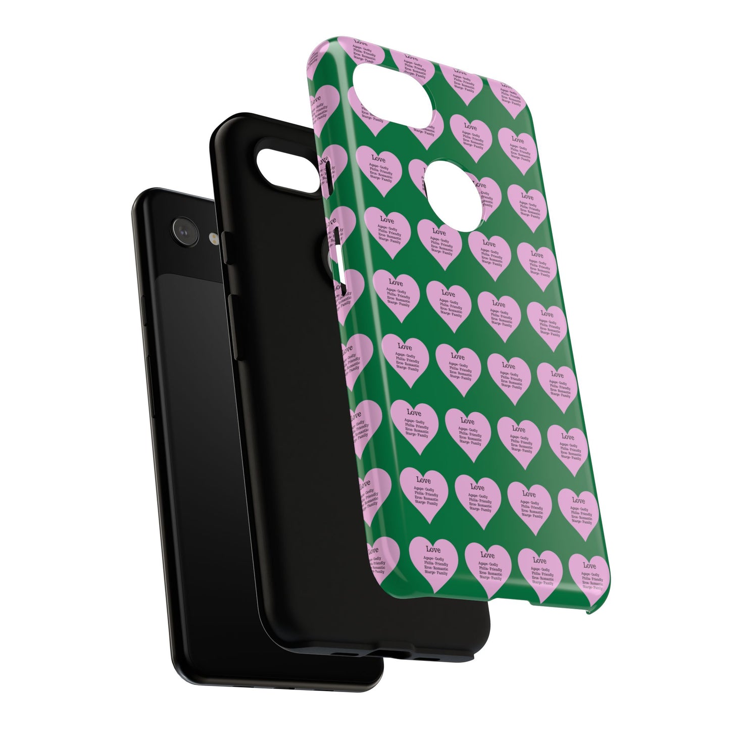 Hearts-A-Flutter Phone Case (iPhone, Google Pixel)(Dark green)