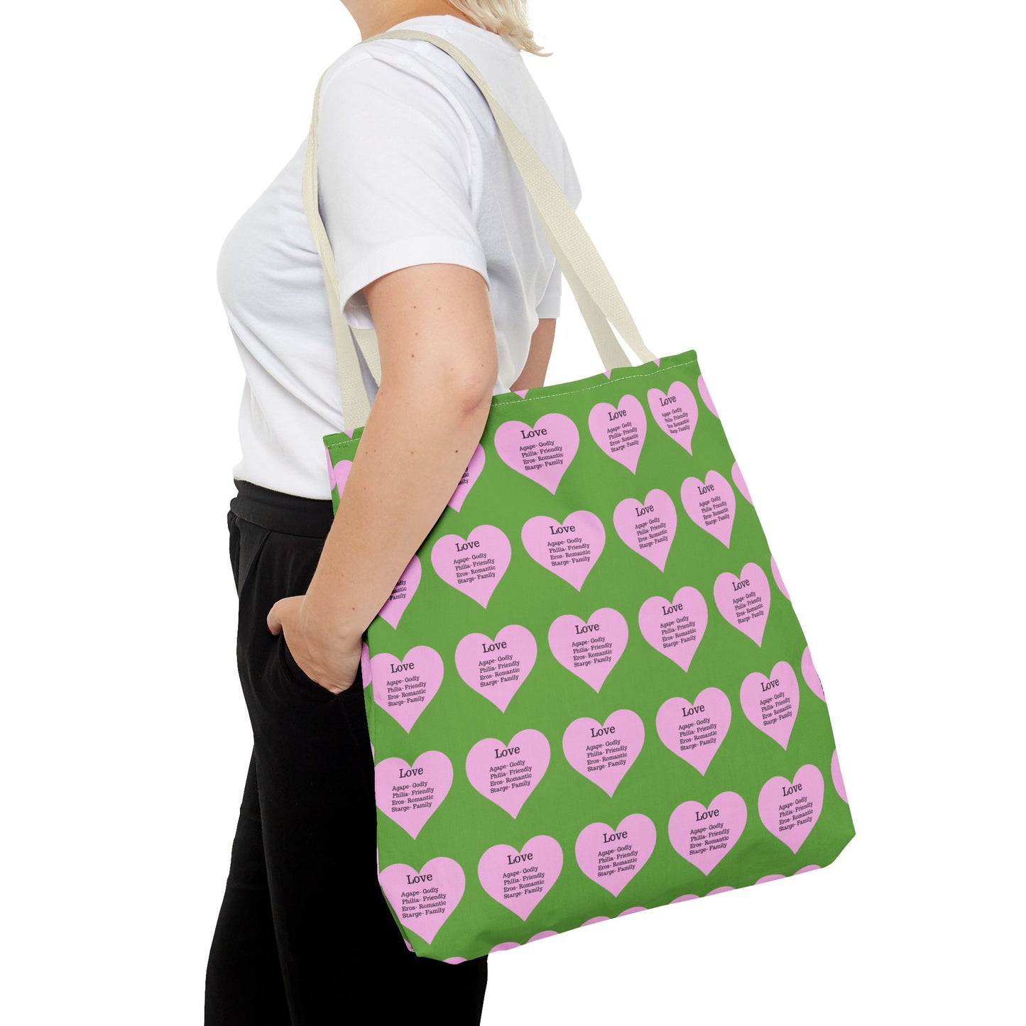 Pink Hearts Tote Bag (Green)