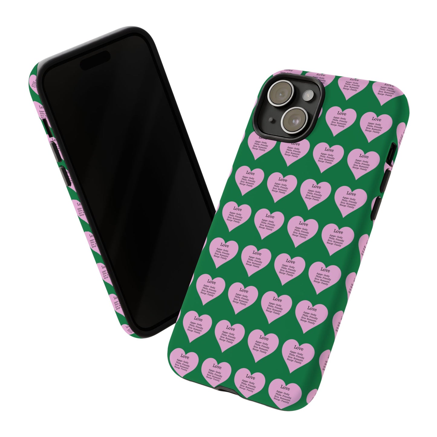 Hearts-A-Flutter Phone Case (iPhone, Google Pixel)(Dark green)