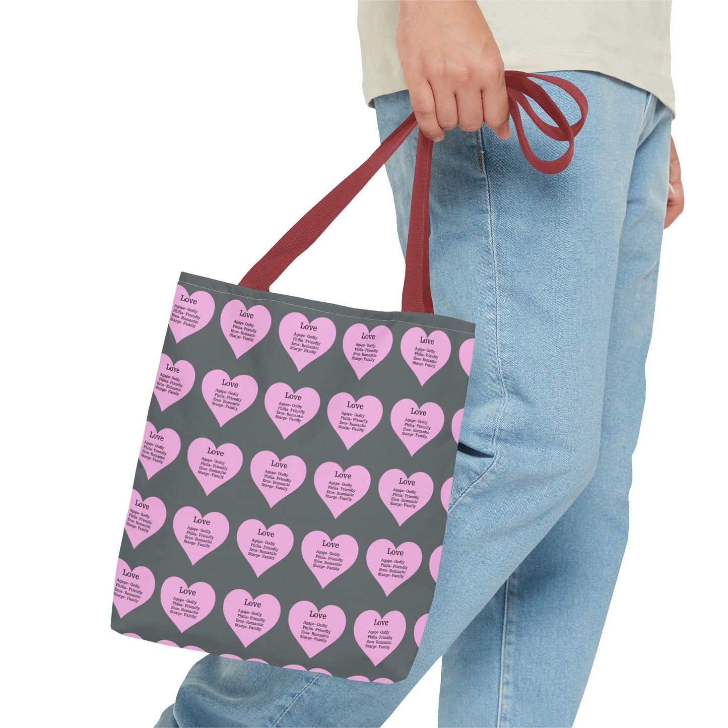 Pink Hearts Tote Bag (Dark grey)