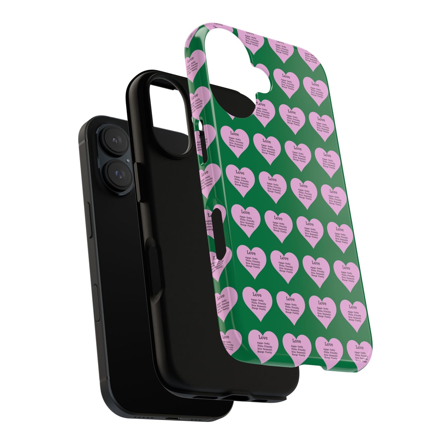 Hearts-A-Flutter Phone Case (iPhone, Google Pixel)(Dark green)