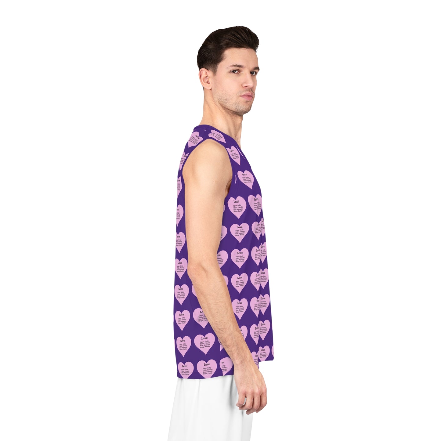 Love Heart All-Over-Print Basketball Jersey (Purple)