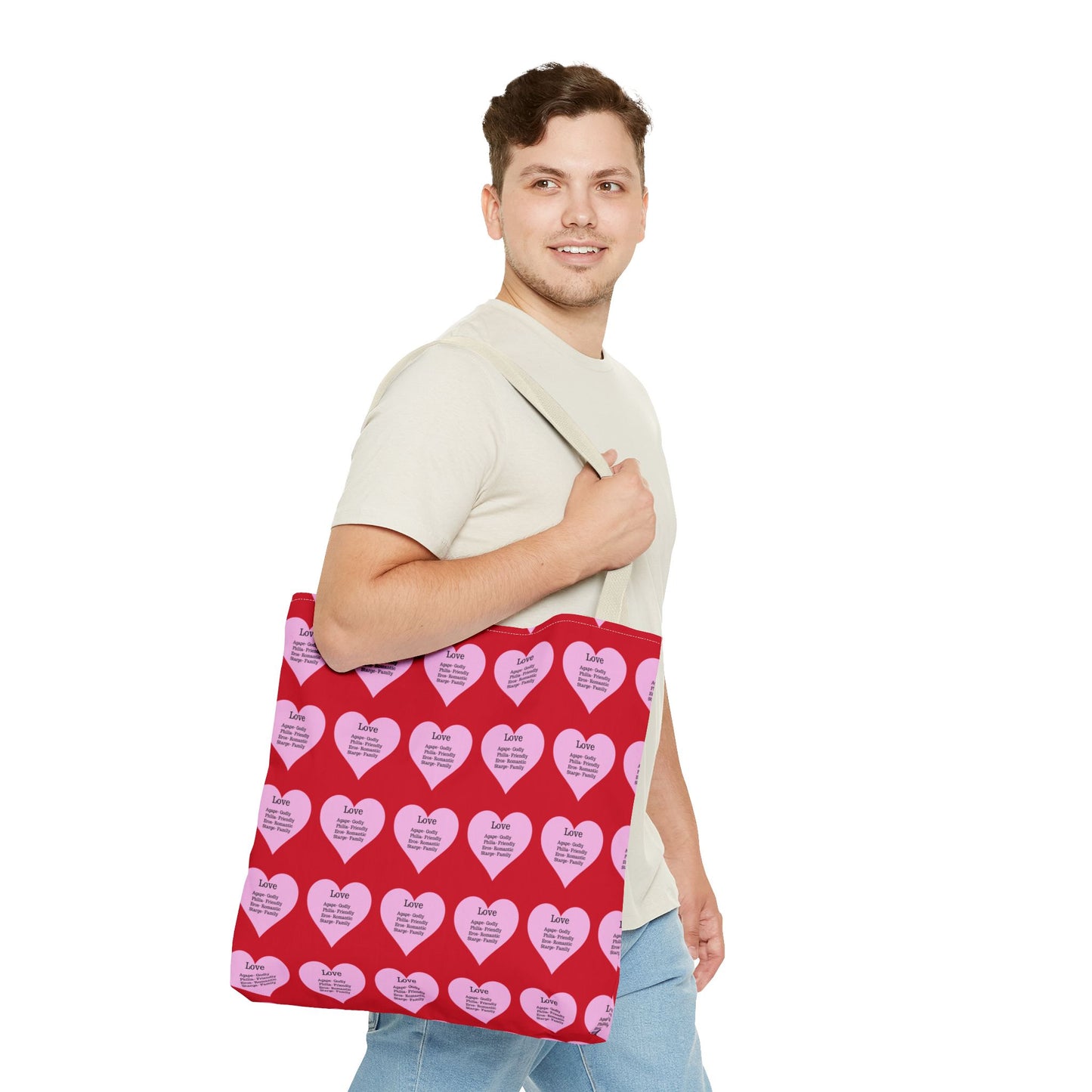 Pink Hearts Tote Bag (Dark red)