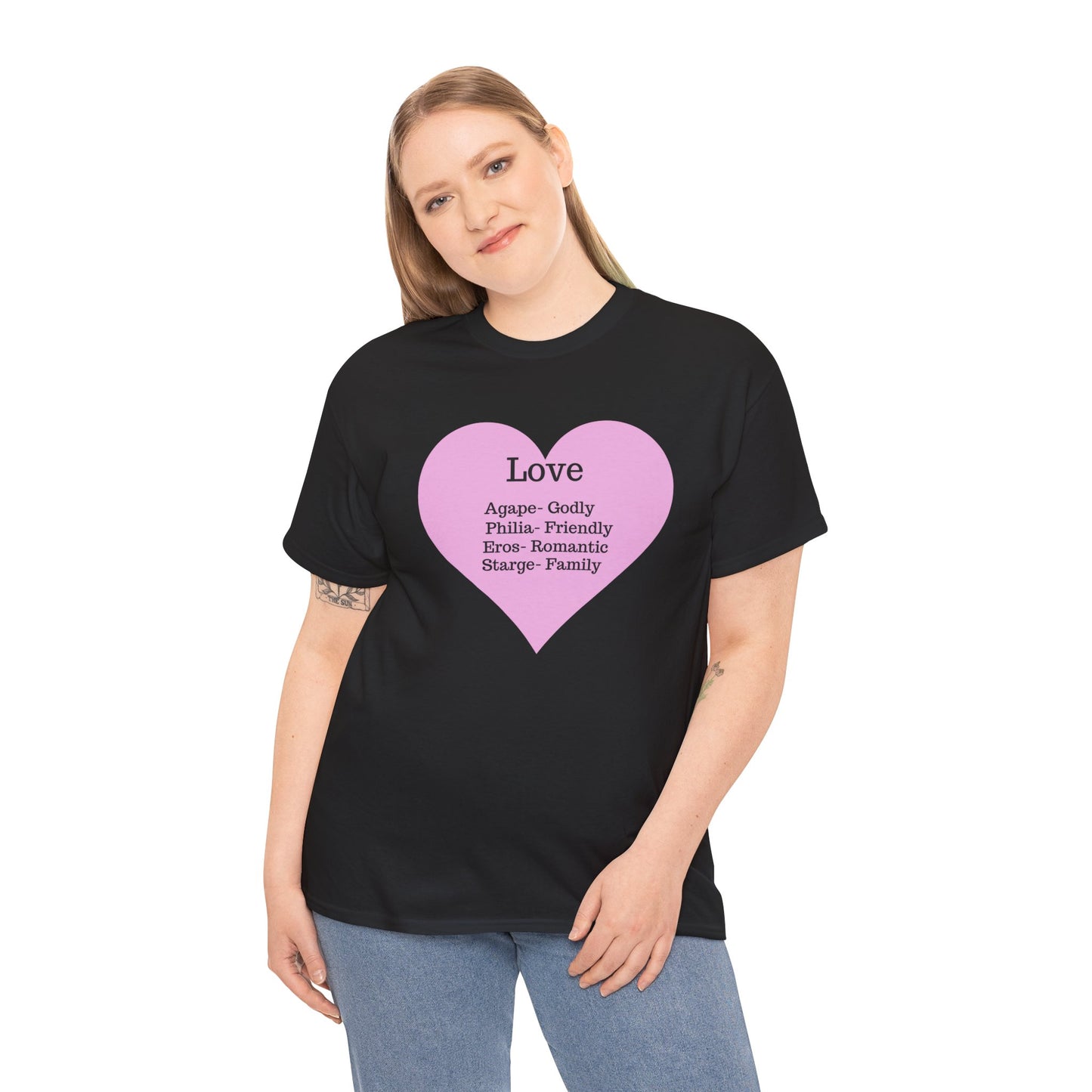 Unisex Love Heart Heavy Cotton T-Shirt - Comfortable Classic Fit Apparel