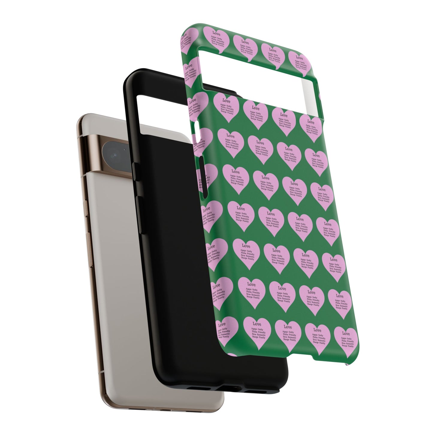 Hearts-A-Flutter Phone Case (iPhone, Google Pixel)(Dark green)