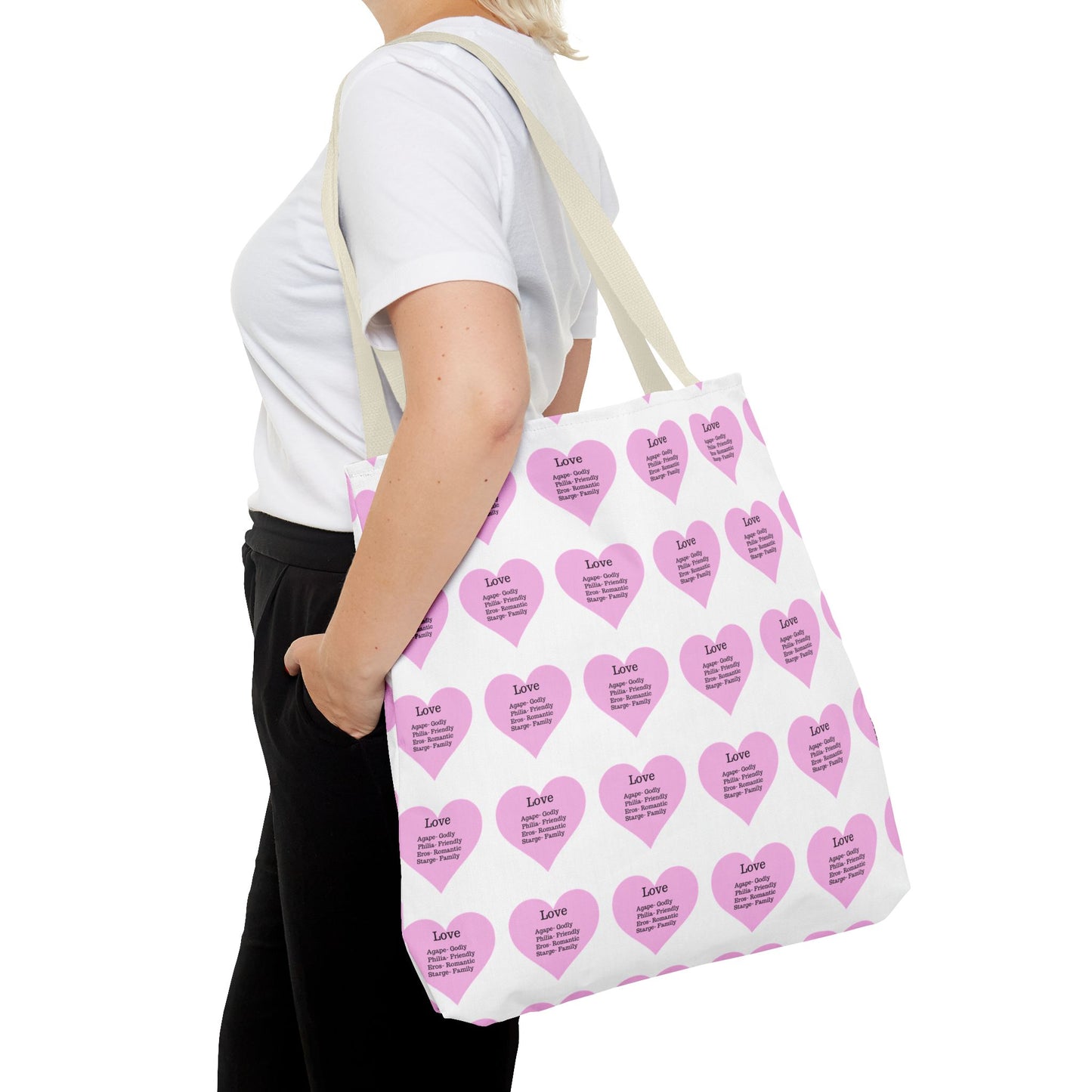 Pink Hearts Tote Bag (White)