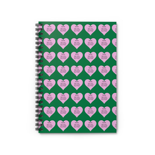 Charming Heart Spiral Notebook Pattern - Ruled Pages (Dark green)