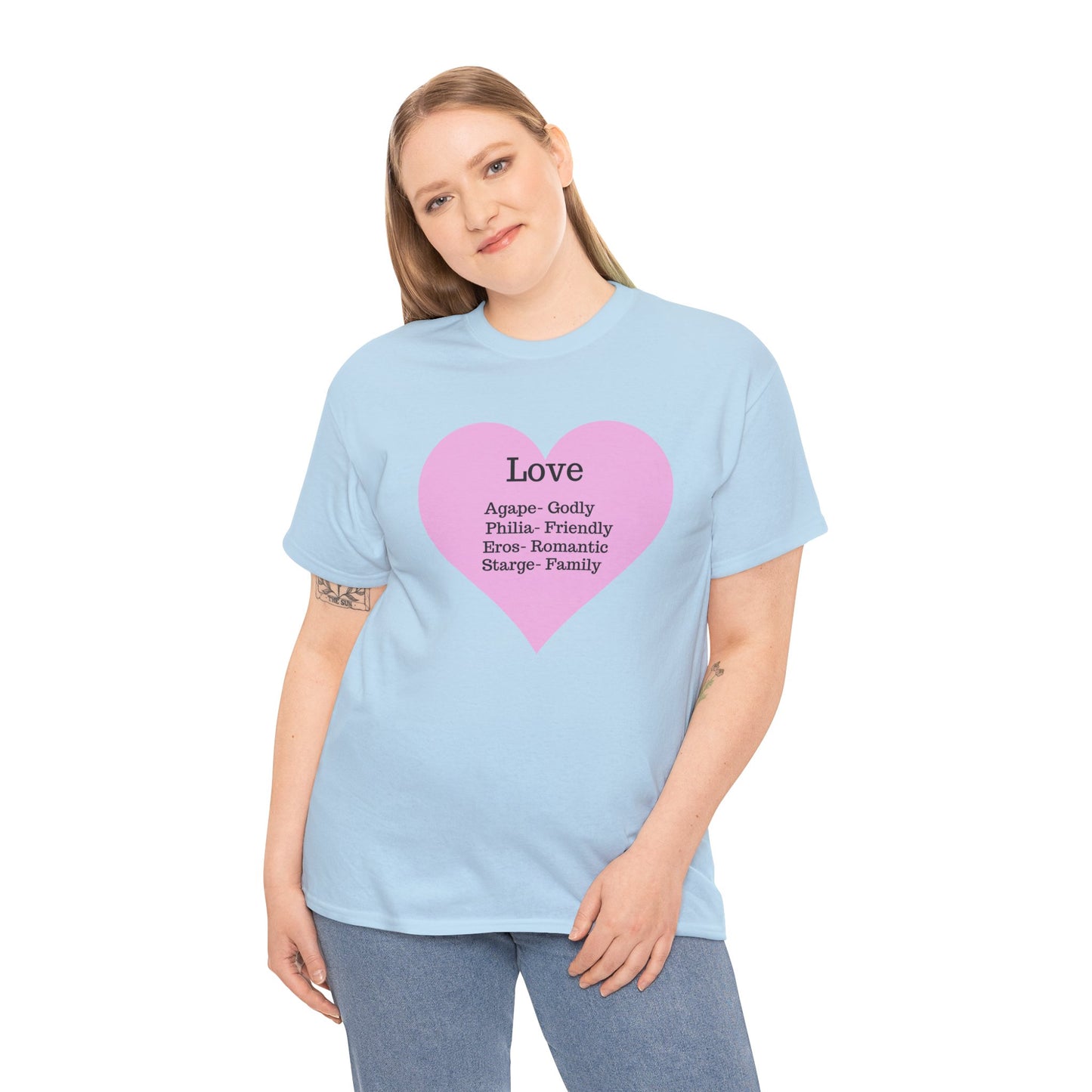 Unisex Love Heart Heavy Cotton T-Shirt - Comfortable Classic Fit Apparel