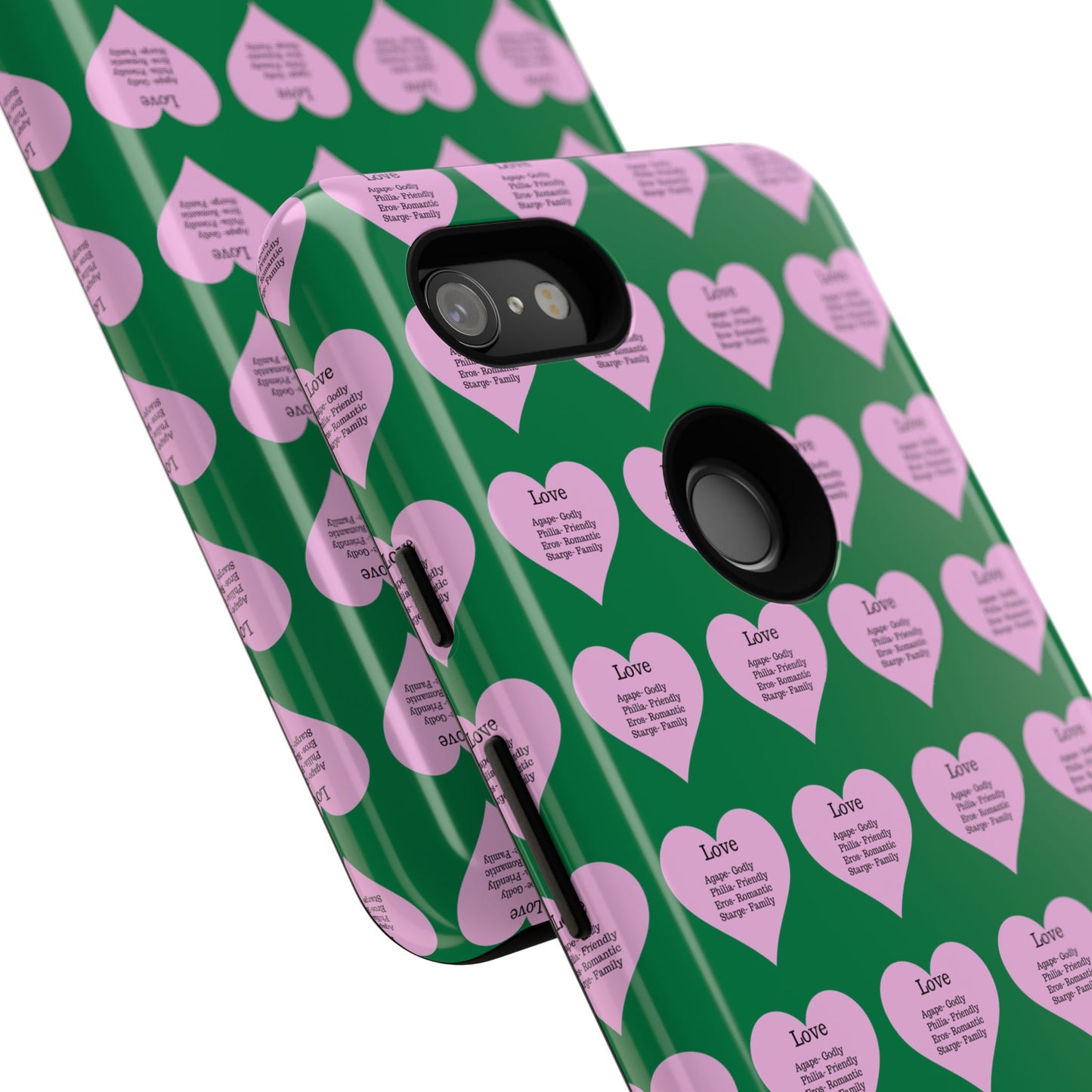 Hearts-A-Flutter Phone Case (iPhone, Google Pixel)(Dark green)
