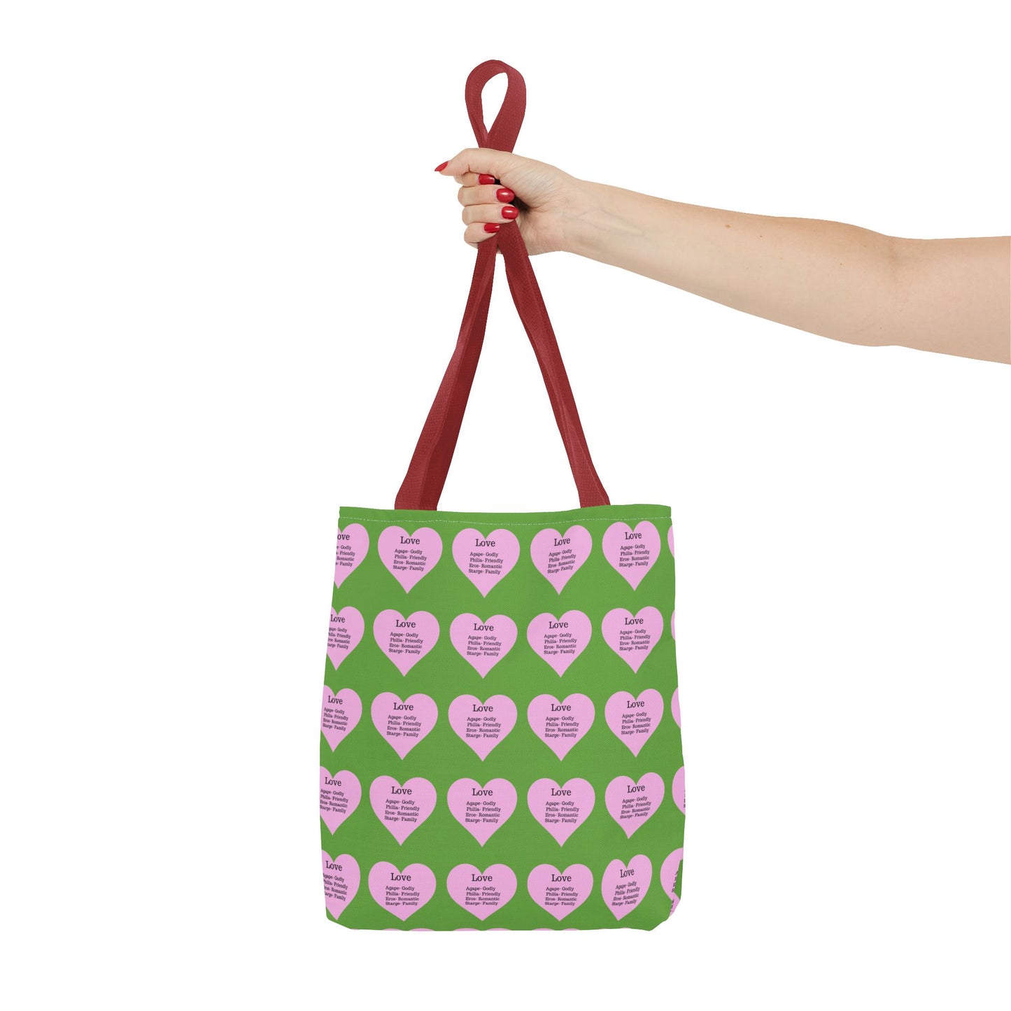 Pink Hearts Tote Bag (Green)