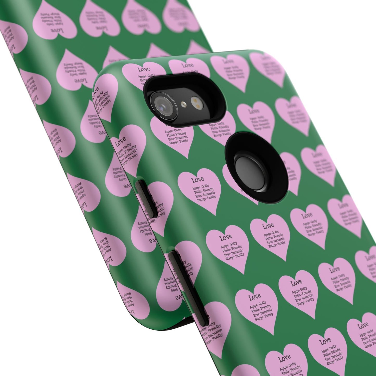 Hearts-A-Flutter Phone Case (iPhone, Google Pixel)(Dark green)