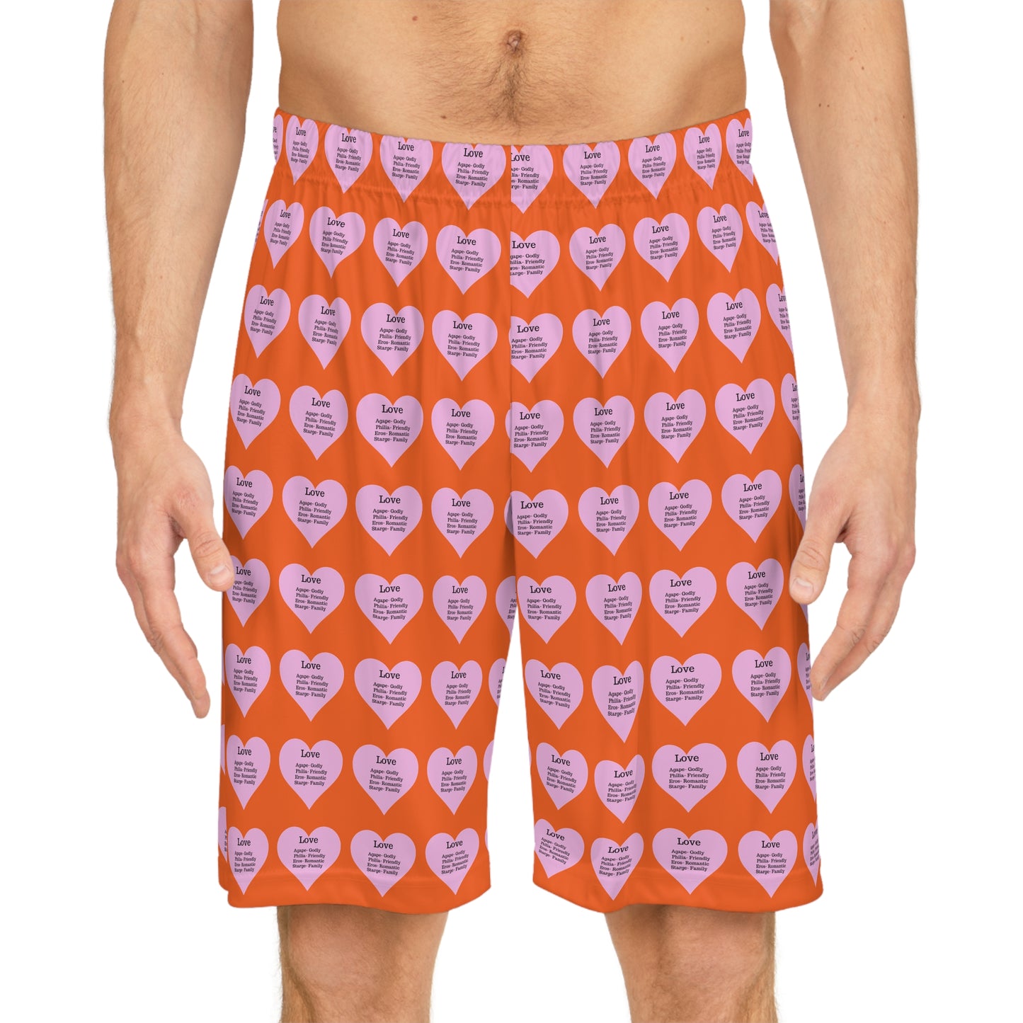 Love Heart All-Over-Print Basketball Shorts (Orange)