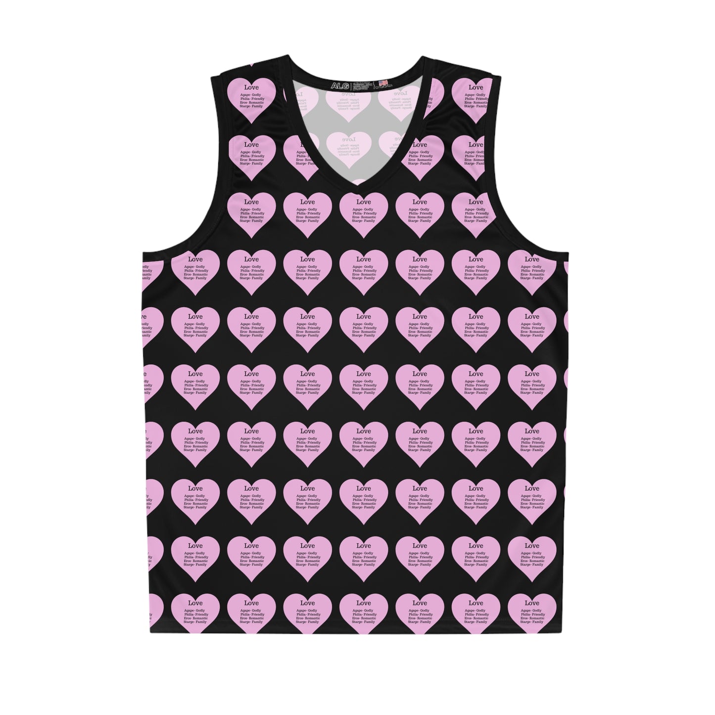 Love Heart All-Over-Print Basketball Jersey (Black)