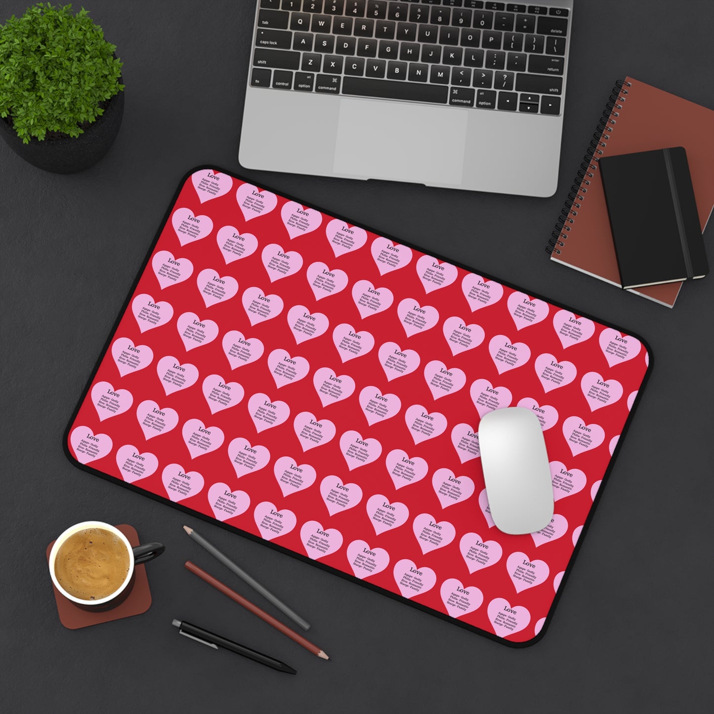 Love Hearts Desk Mat (Dark red)