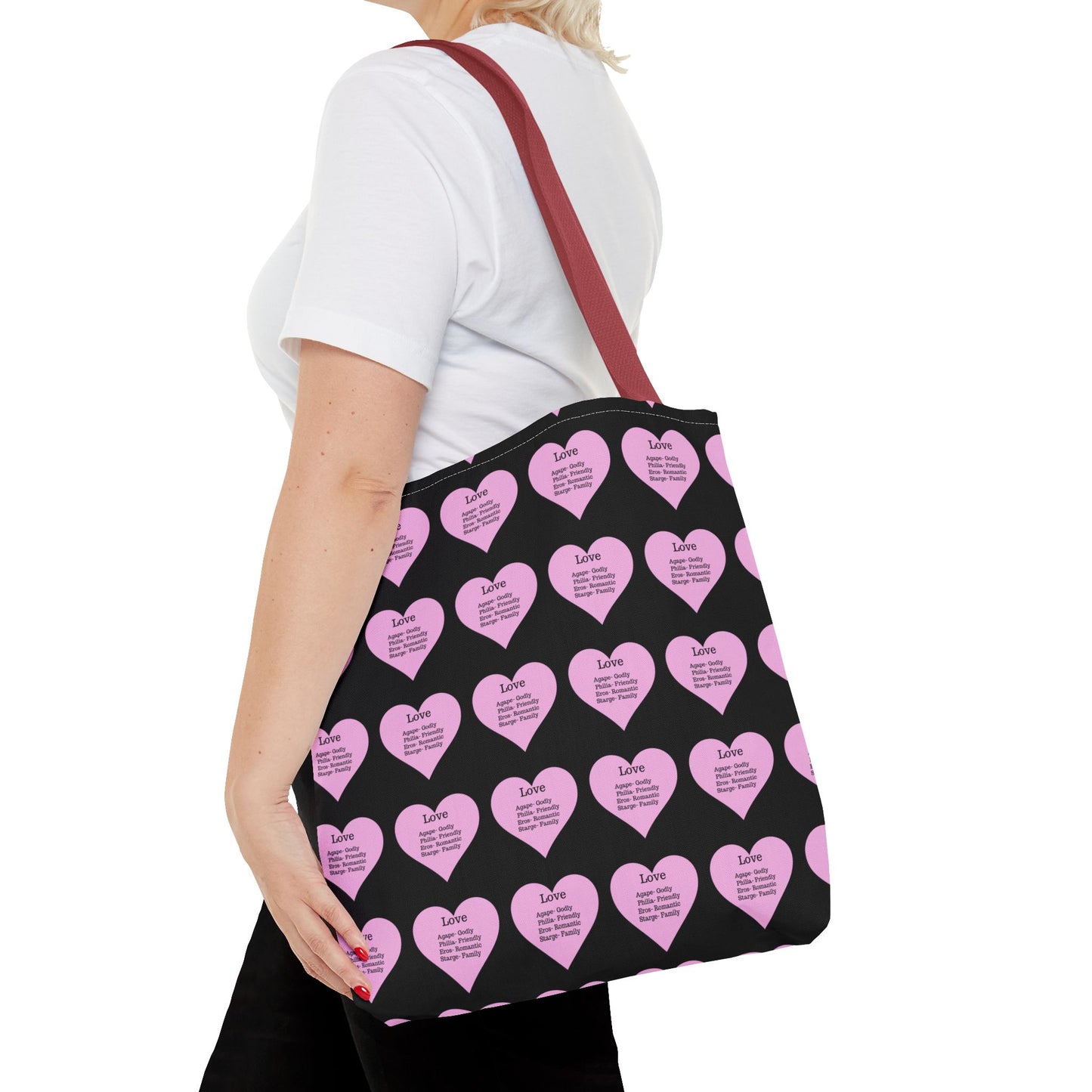 Pink Hearts Tote Bag (Black)