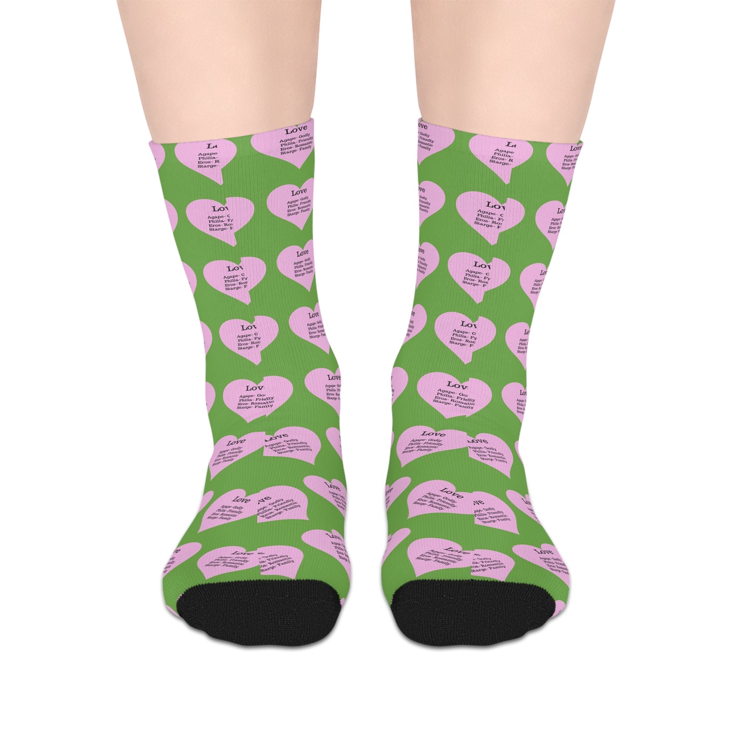 The Love Hearts Mid-Length Socks (Green)