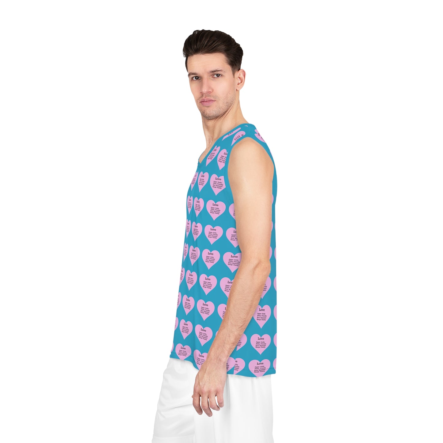 Love Heart All-Over-Print Basketball Jersey (Turquoise)