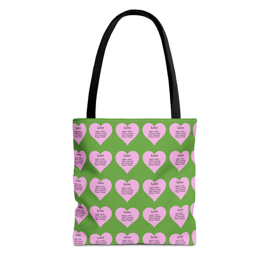 Pink Hearts Tote Bag (Green)