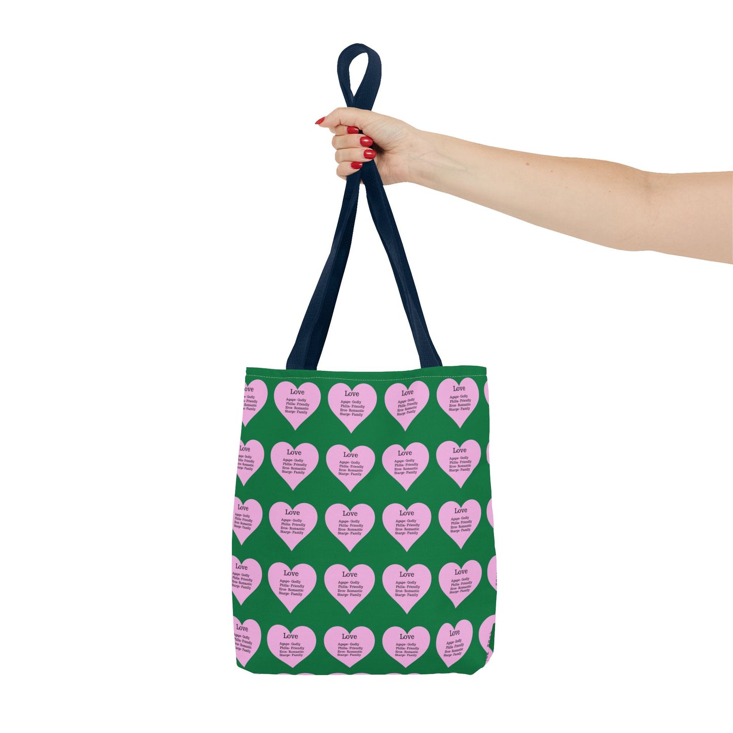 Pink Hearts Tote Bag (Dark green)