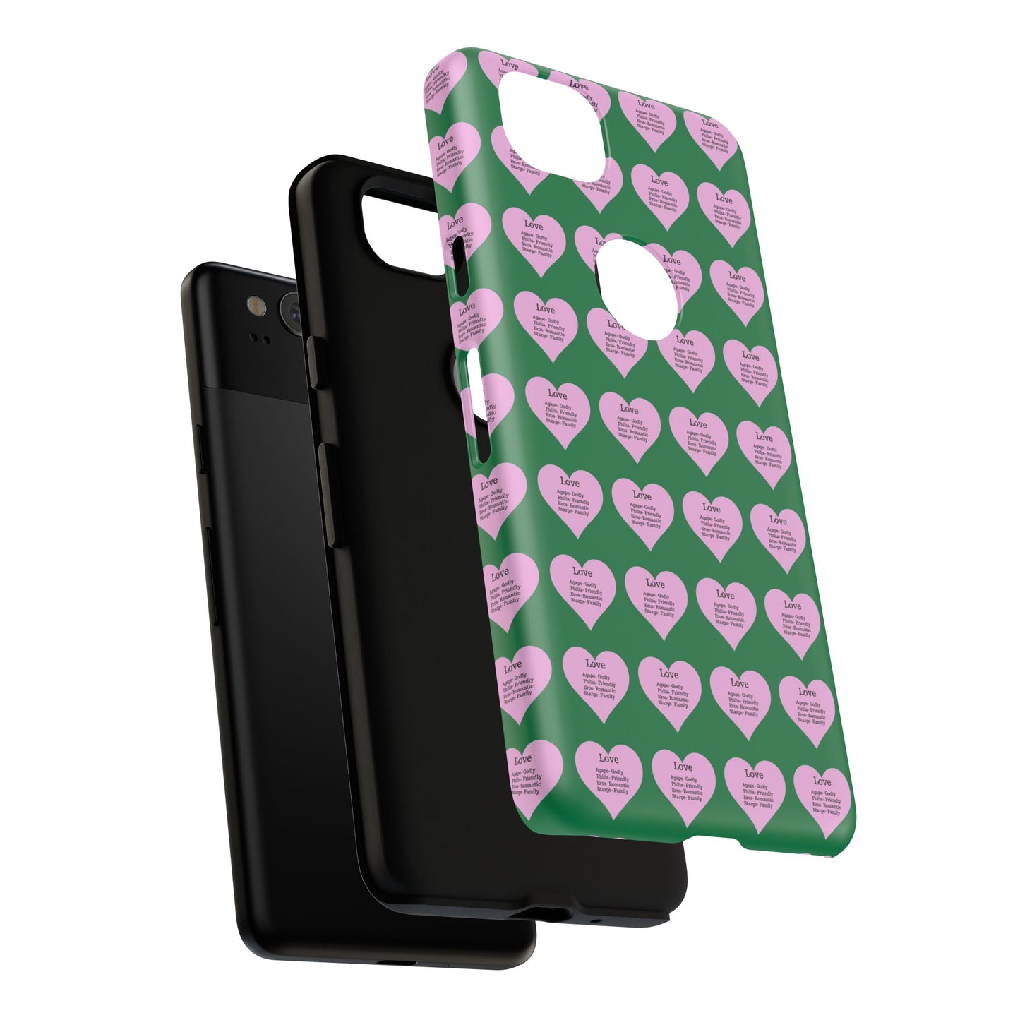 Hearts-A-Flutter Phone Case (iPhone, Google Pixel)(Dark green)