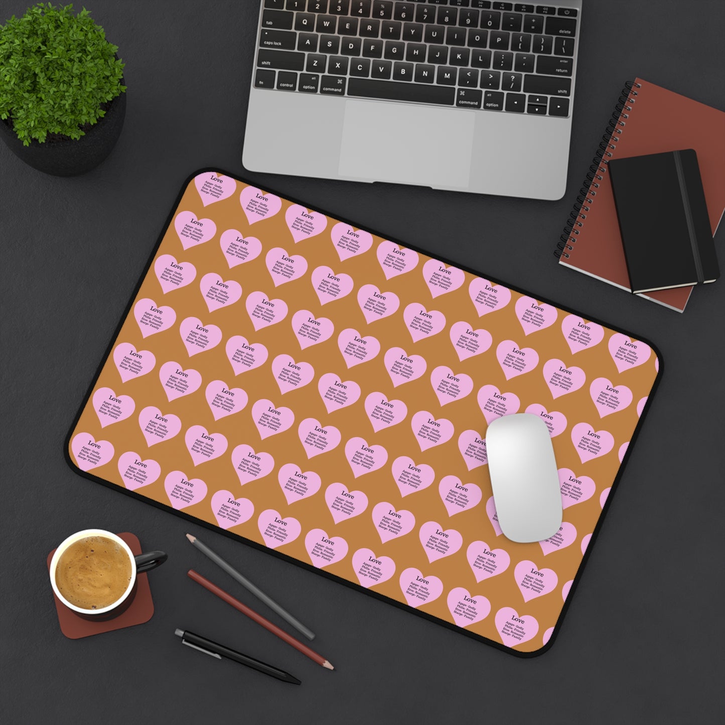 Love Hearts Desk Mat (Light brown)