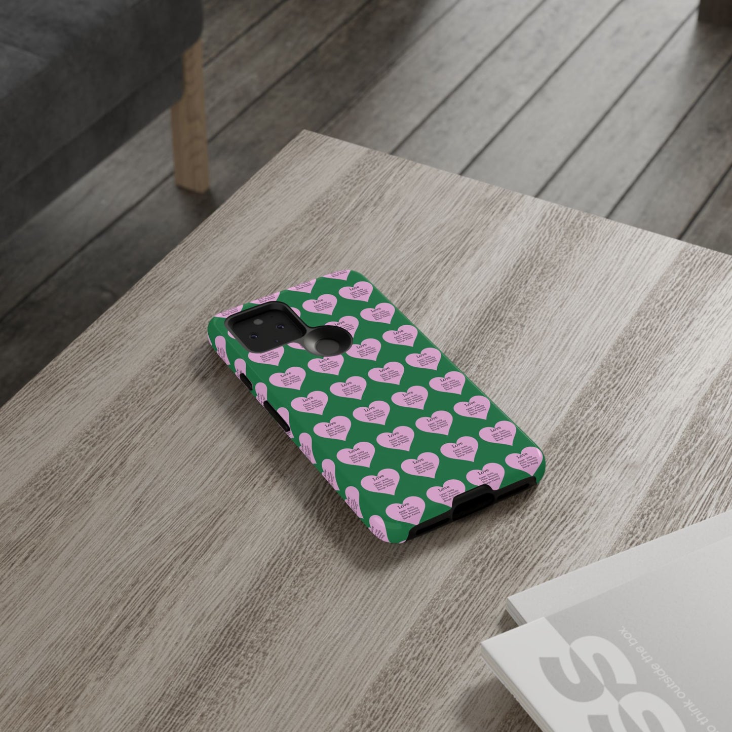 Hearts-A-Flutter Phone Case (iPhone, Google Pixel)(Dark green)