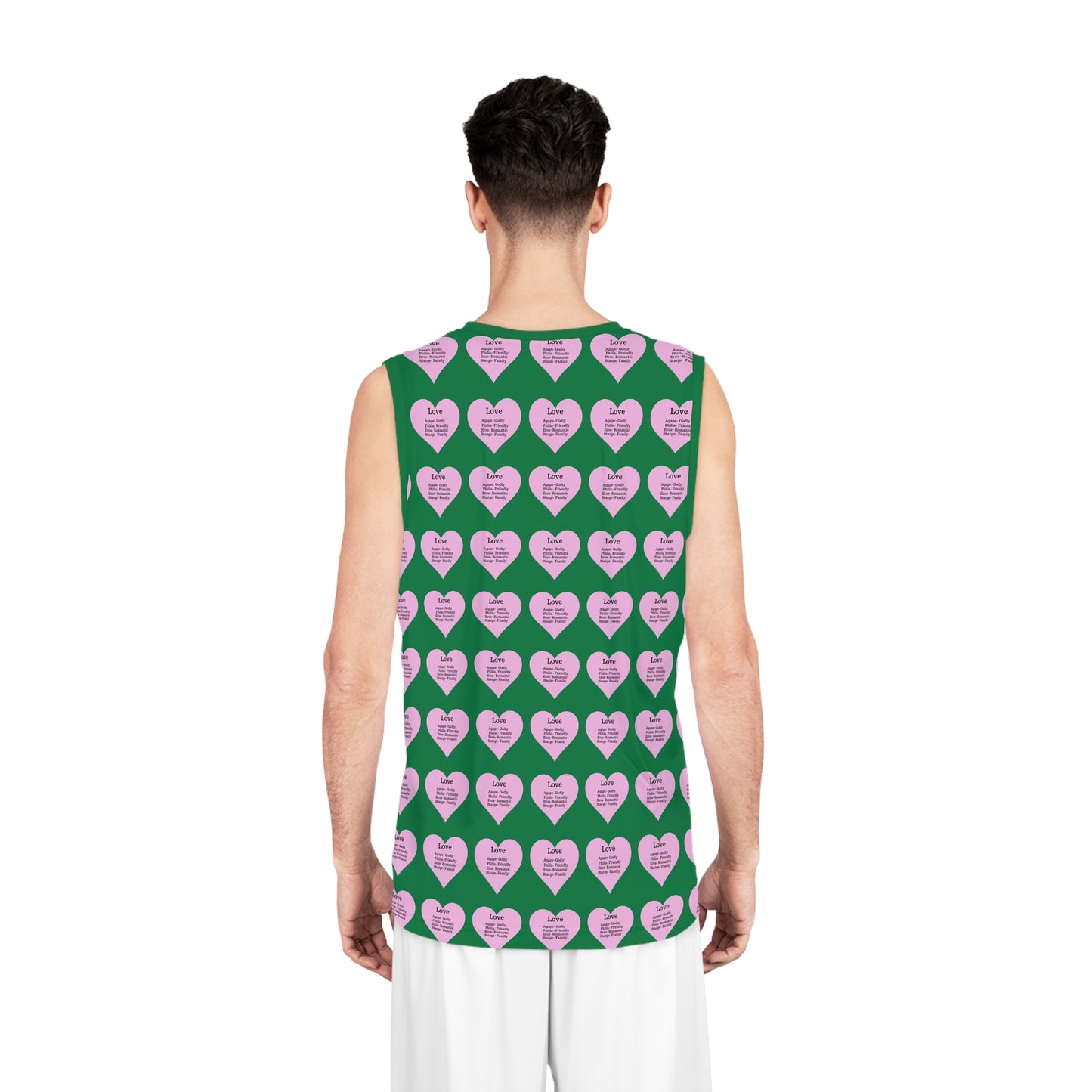 Love Heart All-Over-Print Basketball Jersey (Dark Green)