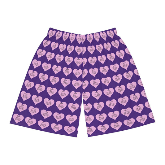Love Heart All-Over-Print Basketball Shorts (Purple)