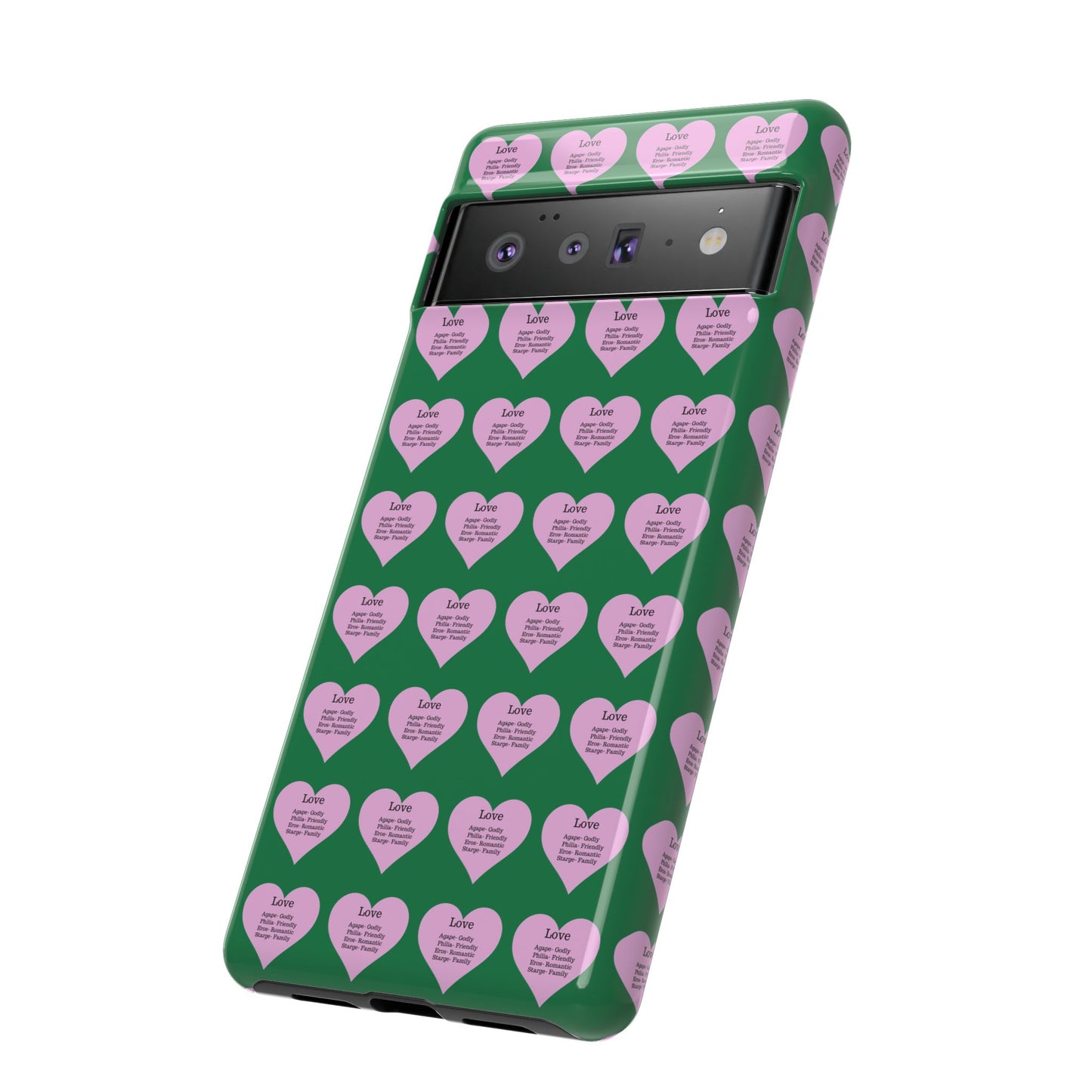 Hearts-A-Flutter Phone Case (iPhone, Google Pixel)(Dark green)